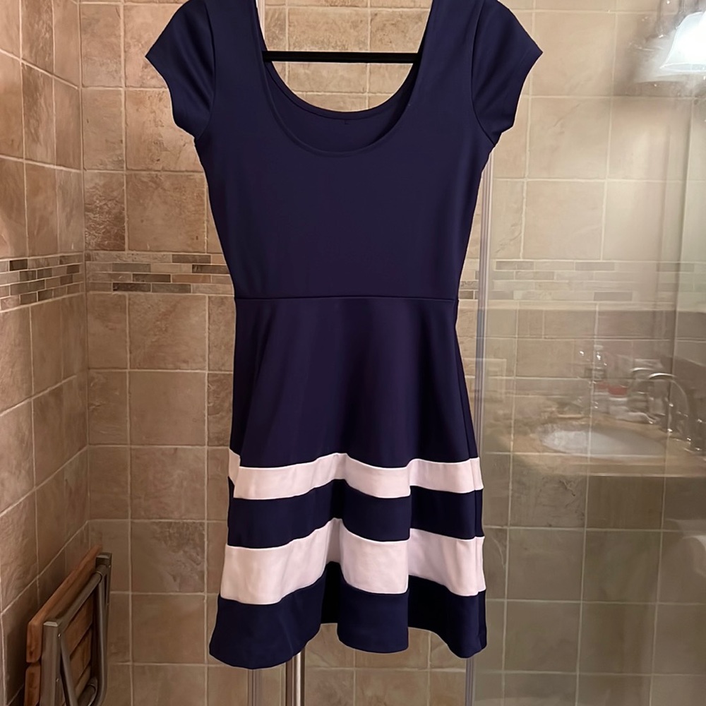 Blue and white dress